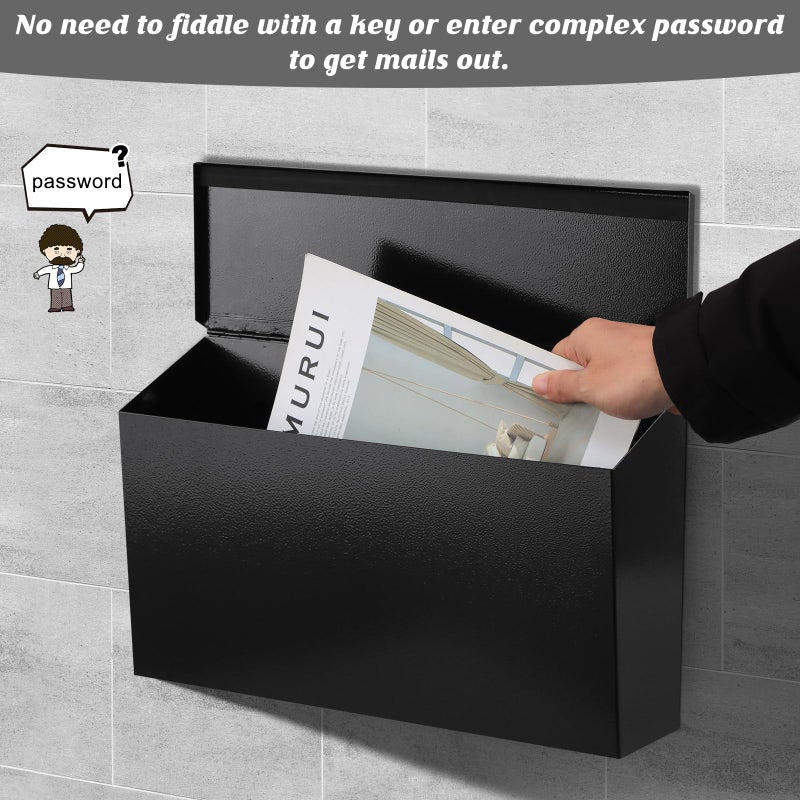 KYODOLED Wall-Mount Mailbox for House, Large Capacity Mail Box, Galvanized Steel Rust-Proof Metal Post Box, Mailboxes for Outside,15.7"x9.9"x4.9" Black - Image 4